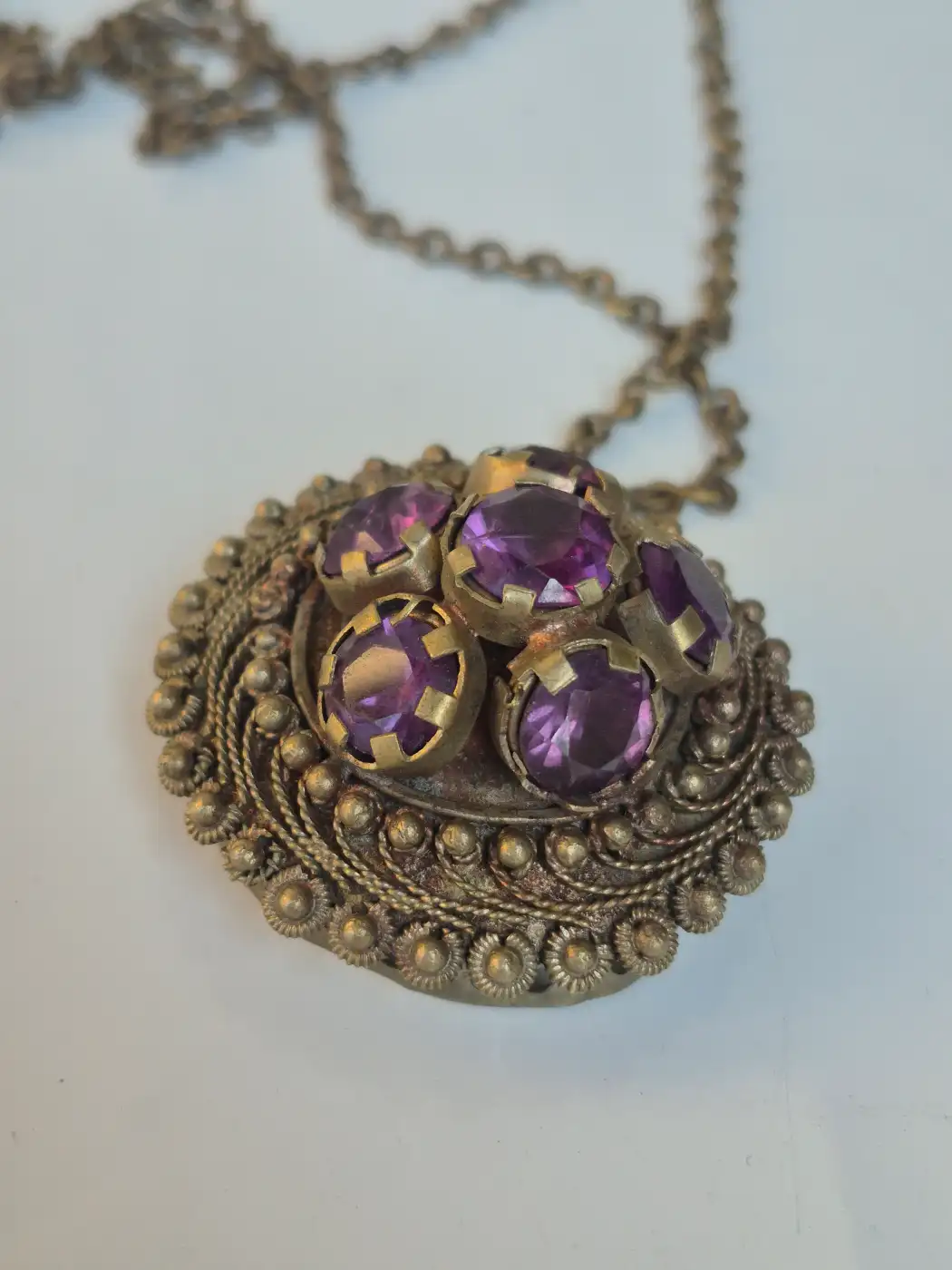 Kashmiri Aarizo Vintage Necklace – Traditional Handmade Purple Stone Pendant - Image 2