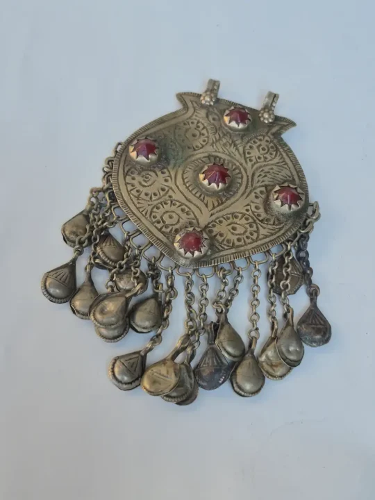 Laila Kashmiri Vintage Handmade Antique Red Stone Pendant