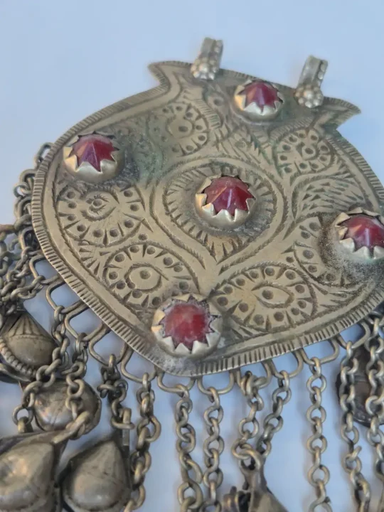 Laila Kashmiri Vintage Handmade Antique Red Stone Pendant - Image 2