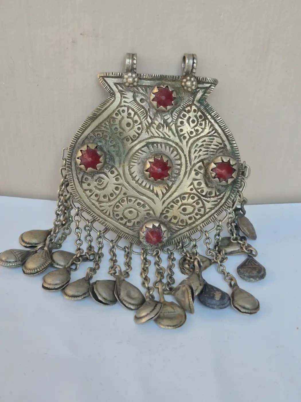 Laila Kashmiri Vintage Handmade Antique Red Stone Pendant - Image 4