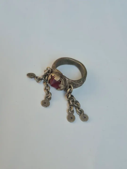 Kashmiri Vintage Raqs Traditional Handmade Antique Red Stone Ring