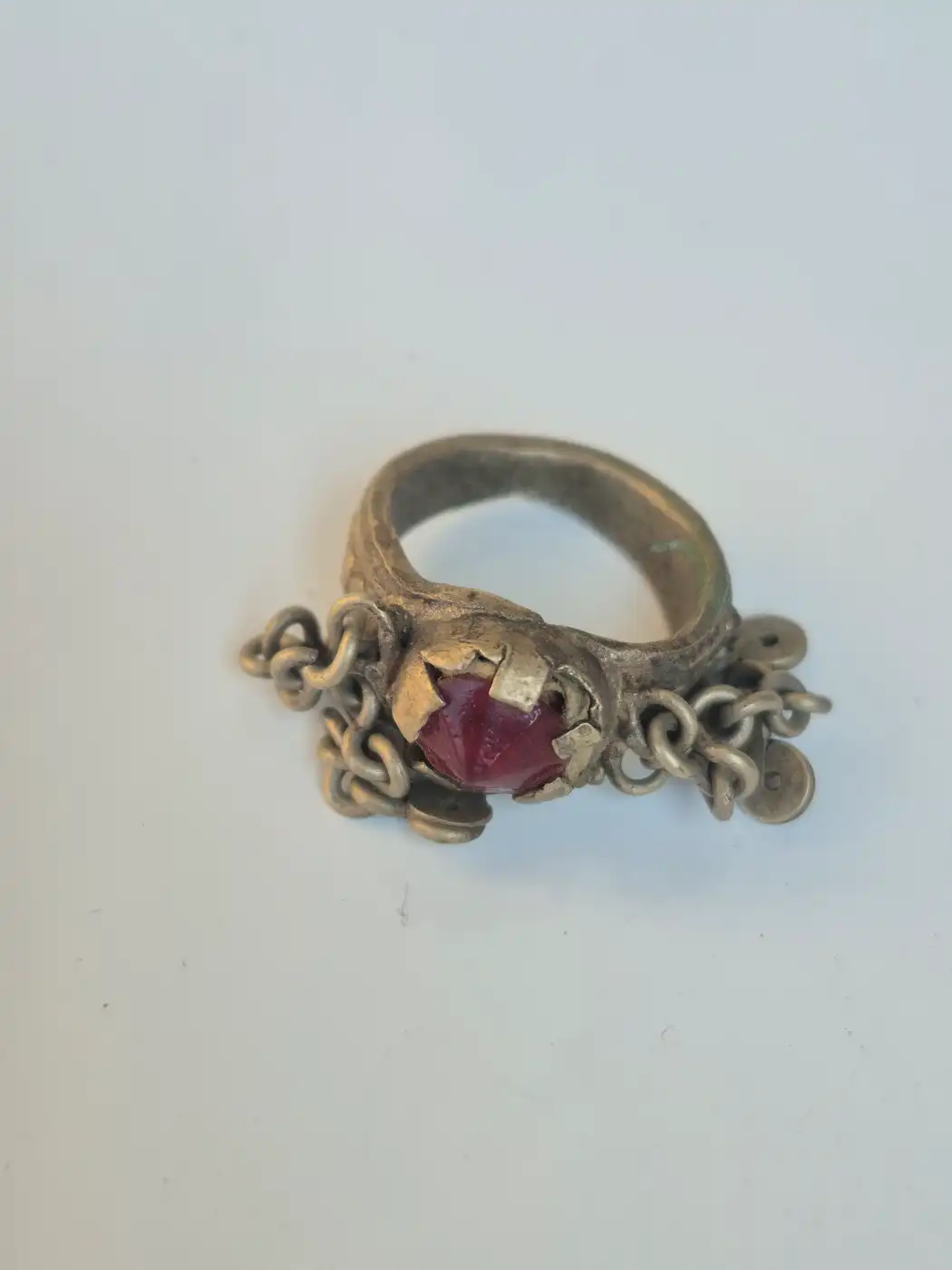 Kashmiri Vintage Raqs Traditional Handmade Antique Red Stone Ring - Image 2