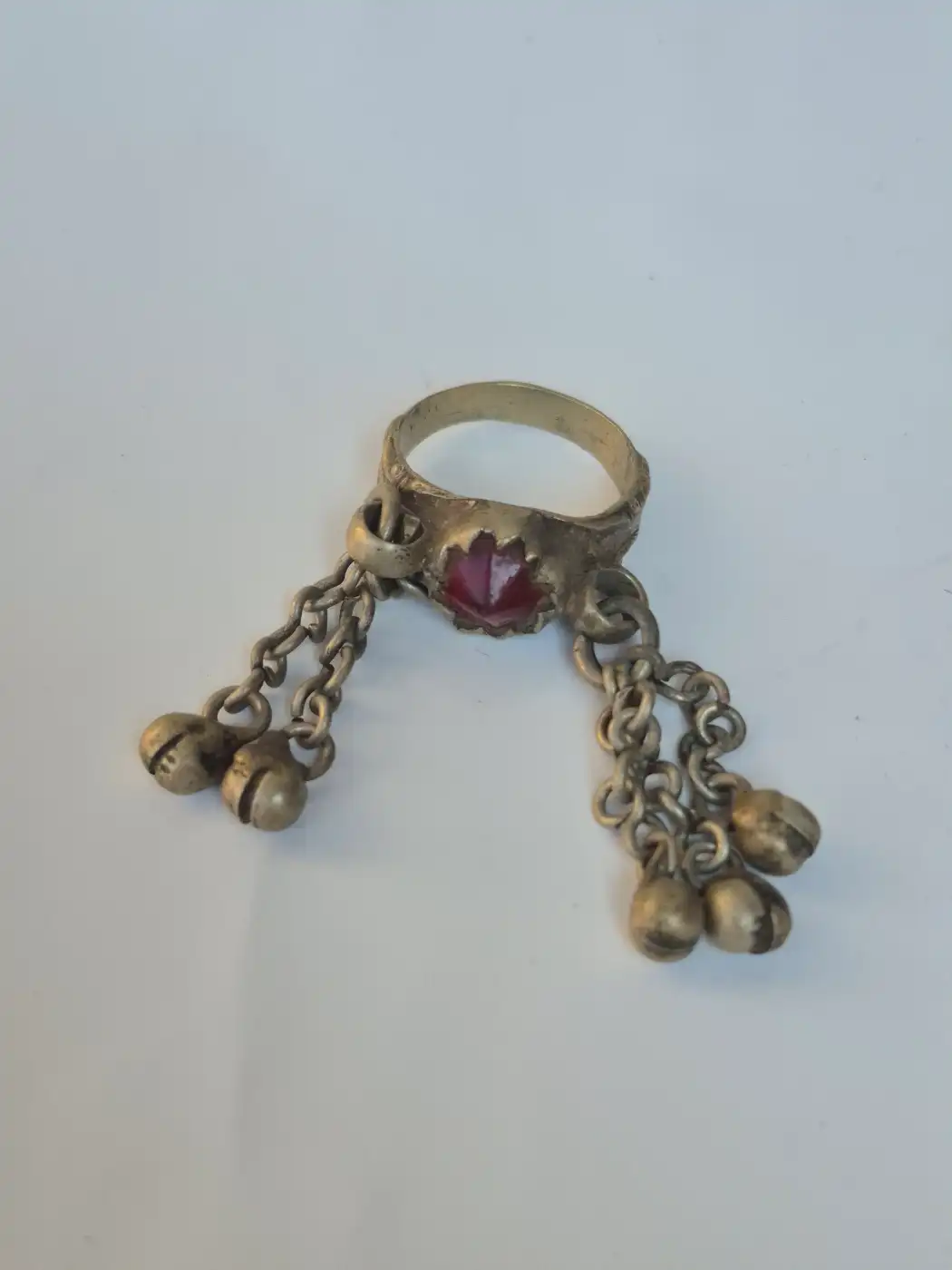 Kashmiri Vintage Mehr Traditional Handmade Antique Red Stone Ring