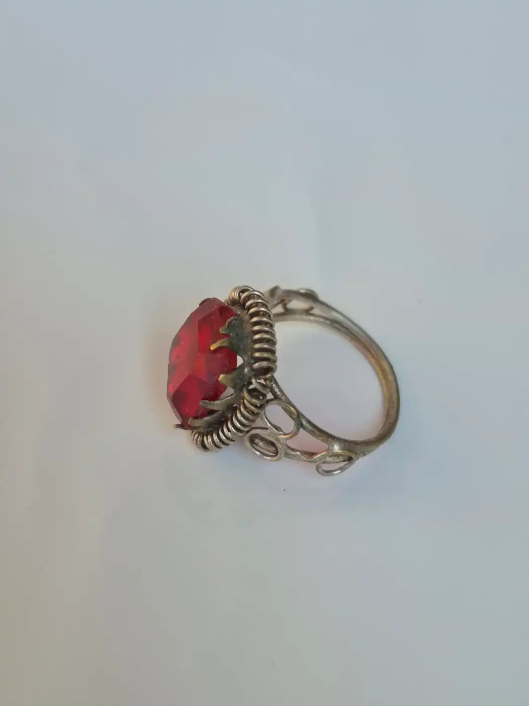 Gulnar Kashmiri Vintage Traditional Handmade Antique Red Stone Ring - Image 2