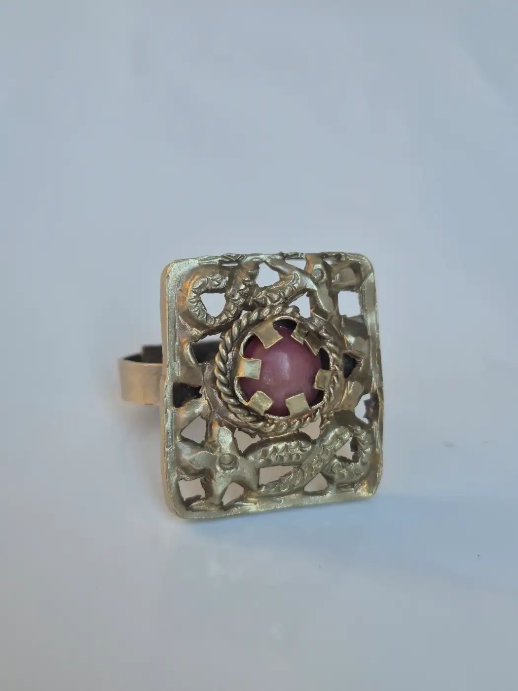 Kashmiri Meher Vintage Ring – Traditional Handmade Antique Red Stone Jewellery - Image 3