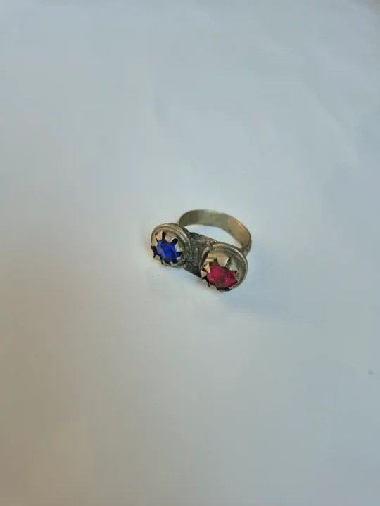 Kashmiri Vintage Traditional Antique Blue & Red Stone Ring