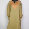 Khazraa Kashmiri Raffal Wool Hand Aari Embroidery Pheran Khaki Beige