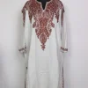 Labeeba White Kashmiri Pheran with Front & Back Aari Work in Cashmilon Wool