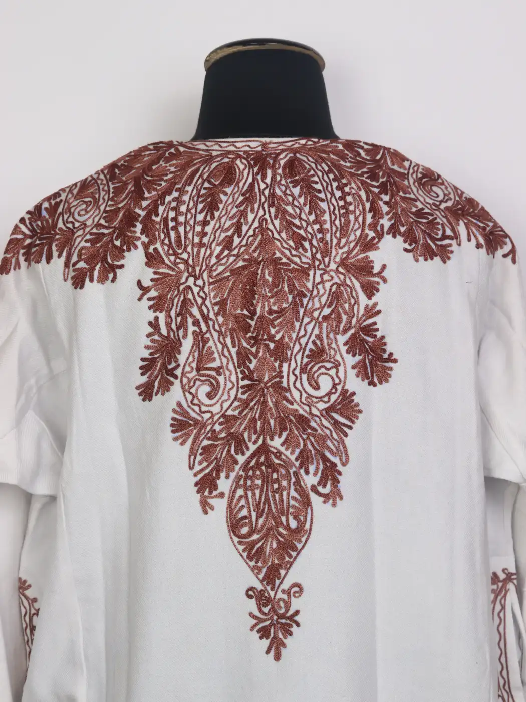 Labeeba White Kashmiri Pheran with Front & Back Aari Work in Cashmilon Wool - Image 4