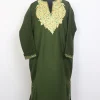 Laila Kashmiri Aari Embroidered Olive Green Cashmilon Pheran