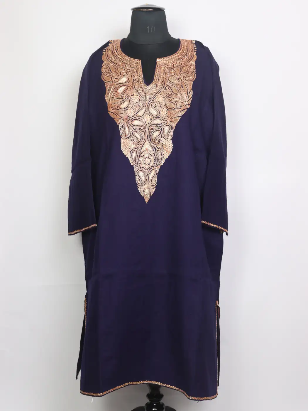 Laraib Kashmiri Raffal Wool Botte Tilla Work Pheran Navy Blue