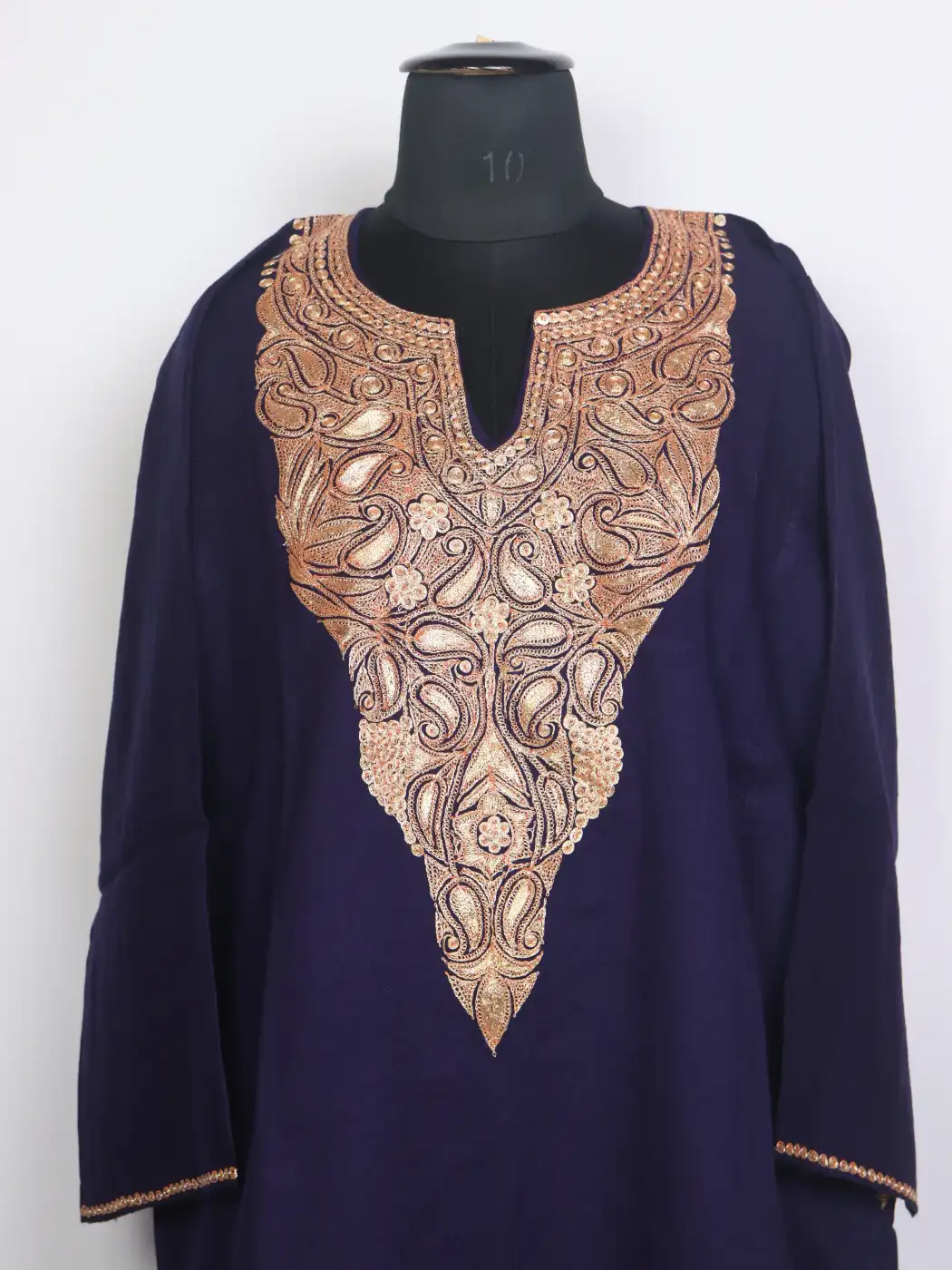 Laraib Kashmiri Raffal Wool Botte Tilla Work Pheran Navy Blue - Image 2