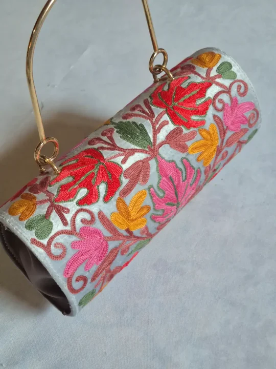 Mahira Kashmiri Grey Clutch Handbag with Aari Embroidery