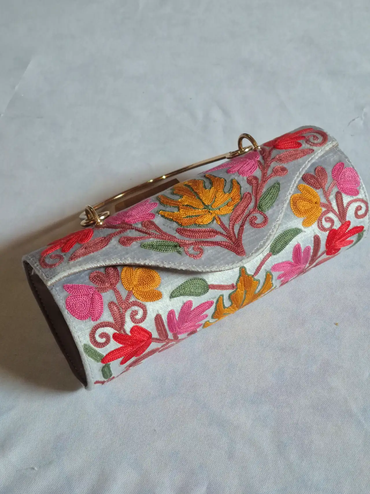Mahira Kashmiri Grey Clutch Handbag with Aari Embroidery - Image 2
