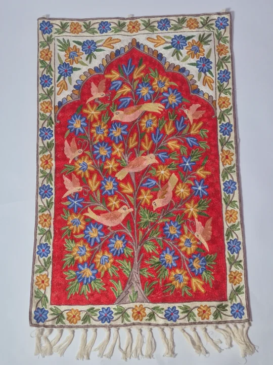 Handmade Kashmiri Wall Hanging In Silk Thread Chain Stitch |Tree Of Life | Mahir | 3*2ft