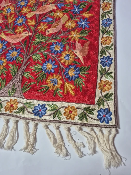 Kashmiri Wall Hanging Handmade In Silk Thread Chain Stitch | Tree Of Life | Mahir | 3*2ft - Image 3