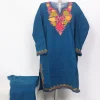 Mahoor Blue Kashmiri Girls 2pc Pheran Set With Aari Work In Cashmilon Wool (6 to7 Y)