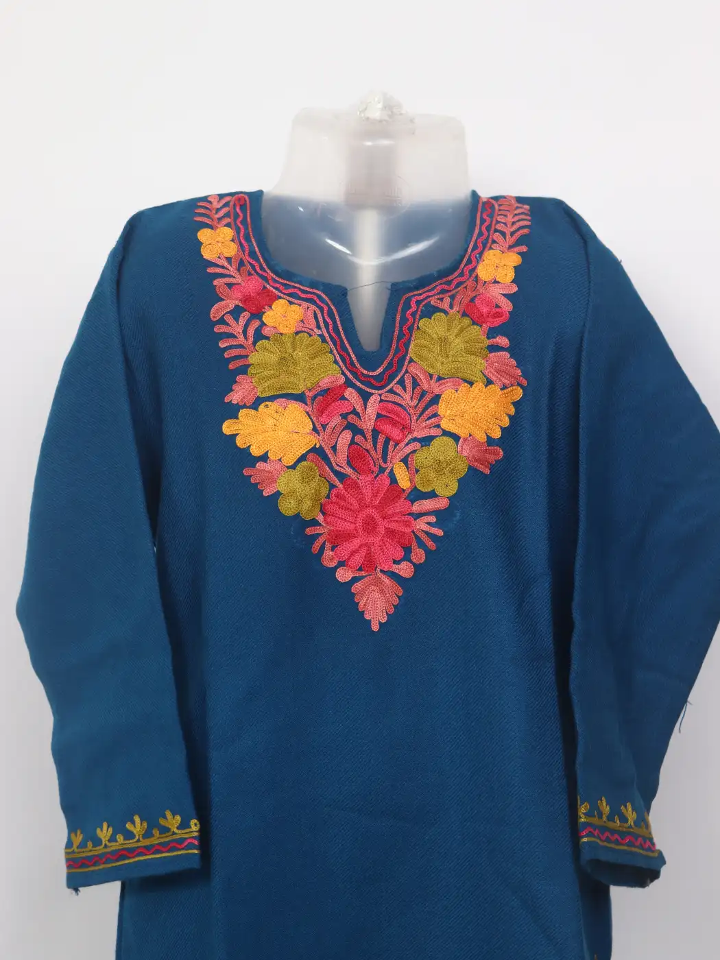 Mahoor Blue Kashmiri Girls 2pc Pheran Set With Aari Work In Cashmilon Wool (6 to7 Y) - Image 2