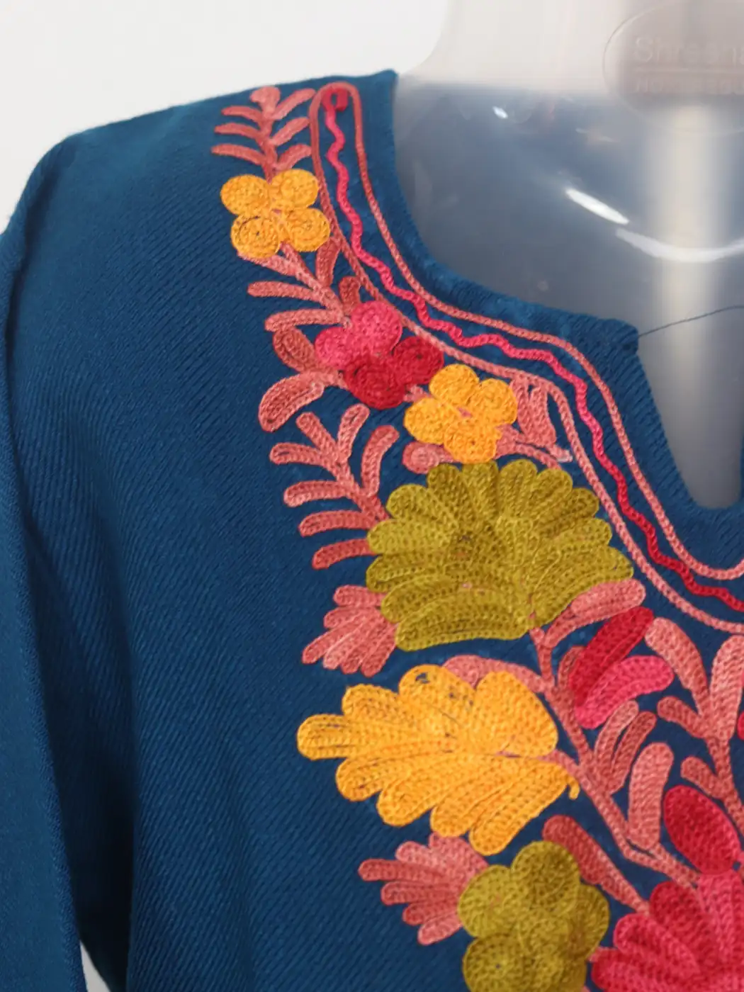 Mahoor Blue Kashmiri Girls 2pc Pheran Set With Aari Work In Cashmilon Wool (6 to7 Y) - Image 3