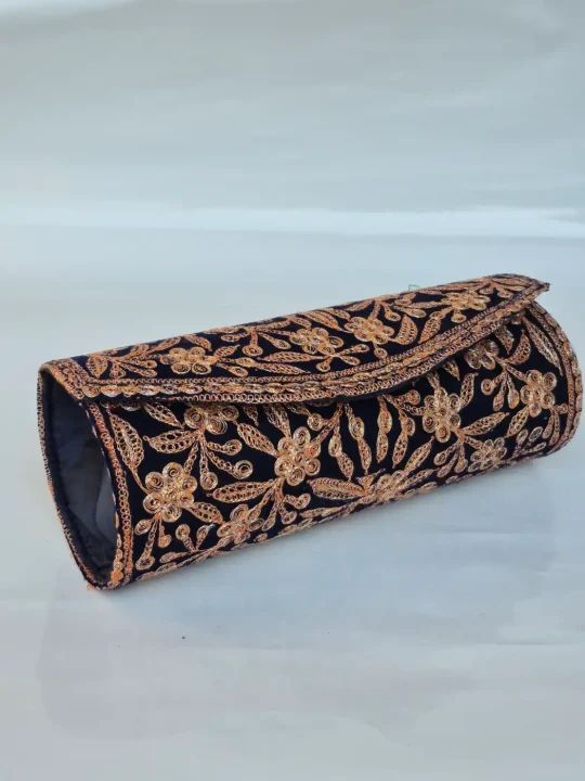 Kashmiri Black Tilla Work Clutch Bag Mahveen