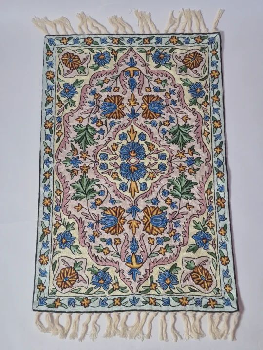 Kashmiri Handmade Rug In Silk Thread Chain Stitch | Kasim | 3x2Ft