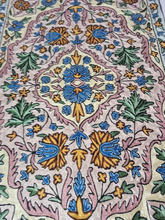 Kashmiri Handmade Rug In Silk Thread Chain Stitch | Kasim | 3x2Ft - Image 2