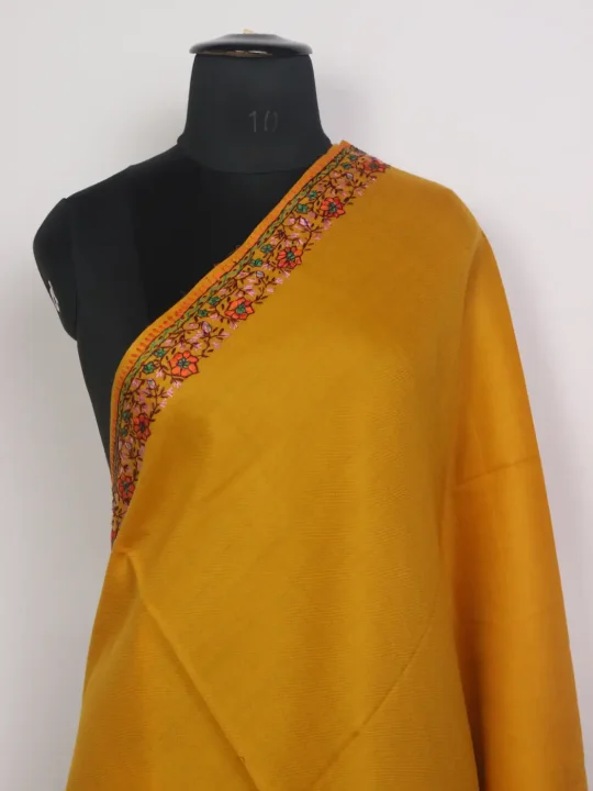 Mahzarin Kashmiri Hand Sozni Embroidery Stole Mustard Yellow - Image 2