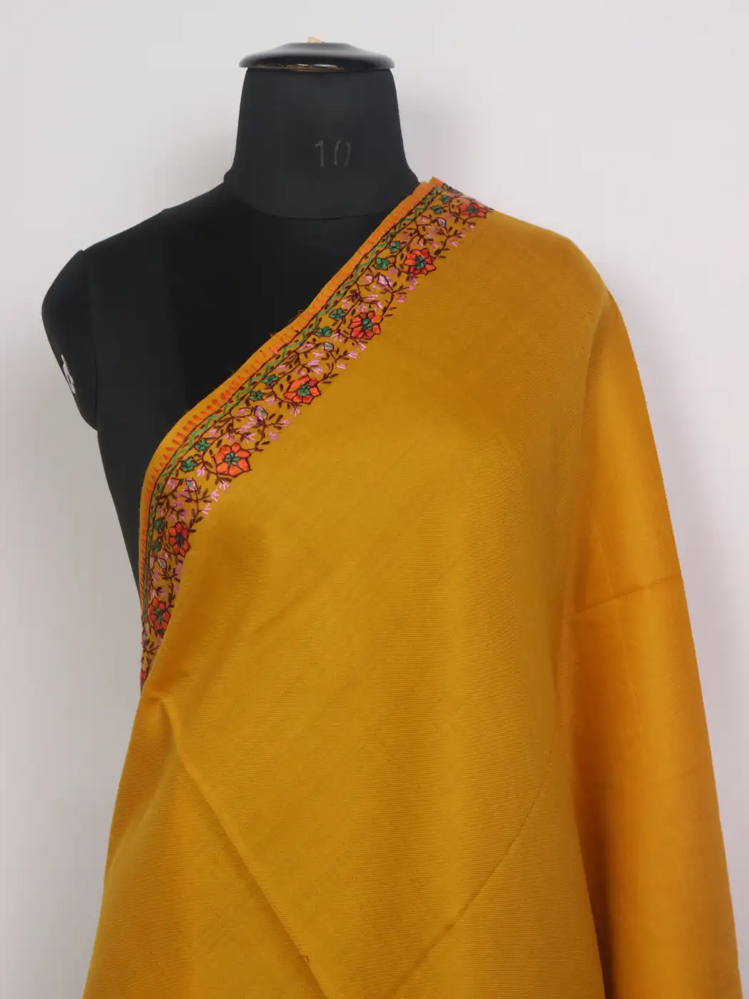 Mahzarin Kashmiri Hand Sozni Embroidery Stole Mustard Yellow - Image 2