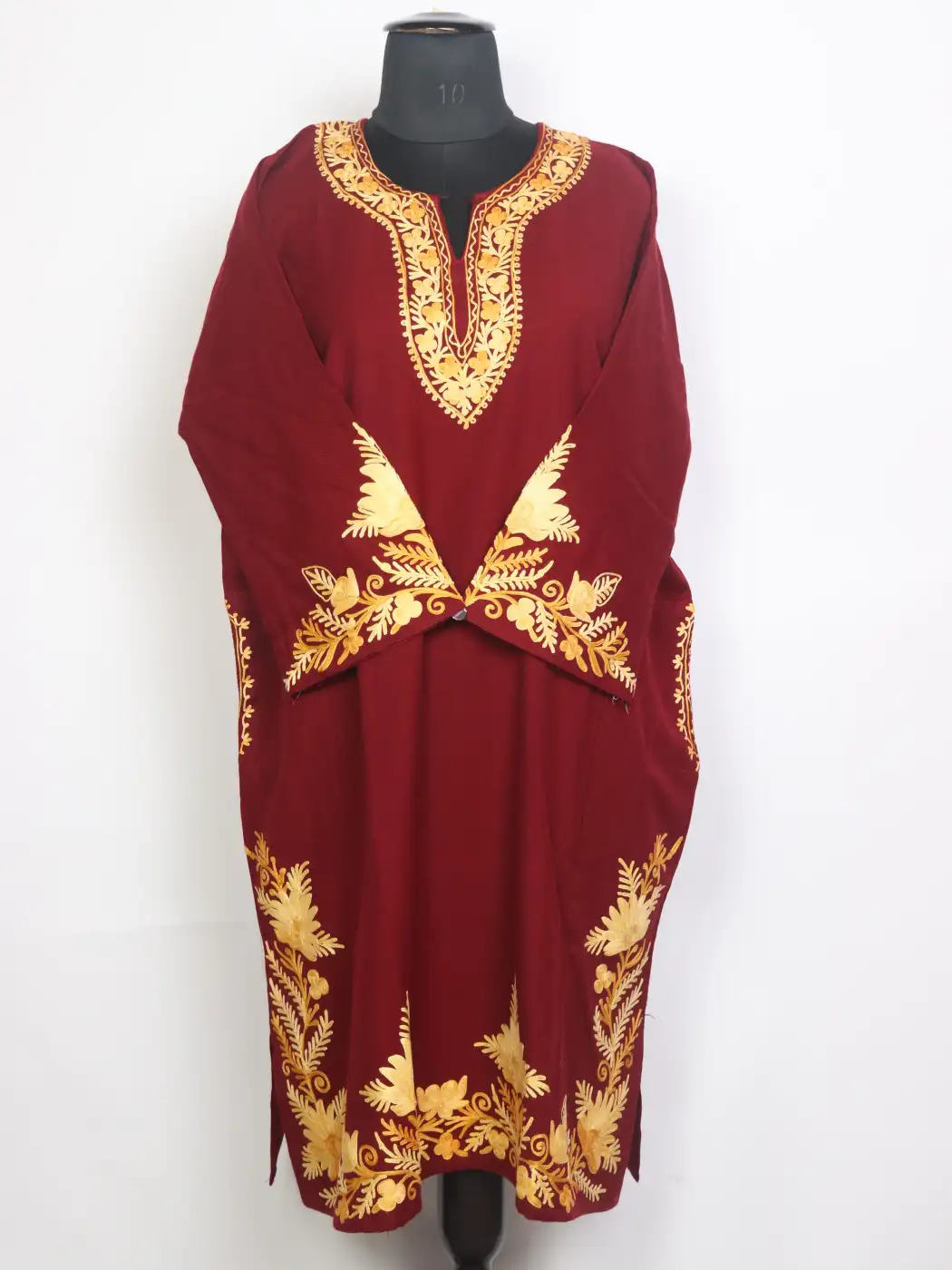 Maleeha Kashmiri Cashmilon Wool Aari Embroidered Red Pheran