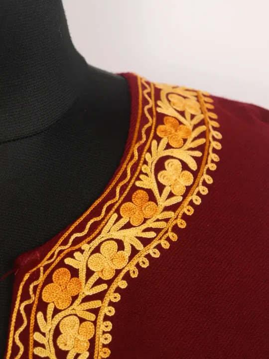 Maleeha Kashmiri Cashmilon Wool Aari Embroidered Red Pheran - Image 3