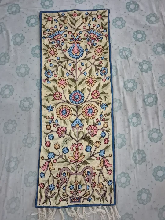 Doodpathri Kashmiri Handmade Silk Thread Chain Stitch Embroidery Runner 4*1.5ft - Image 3