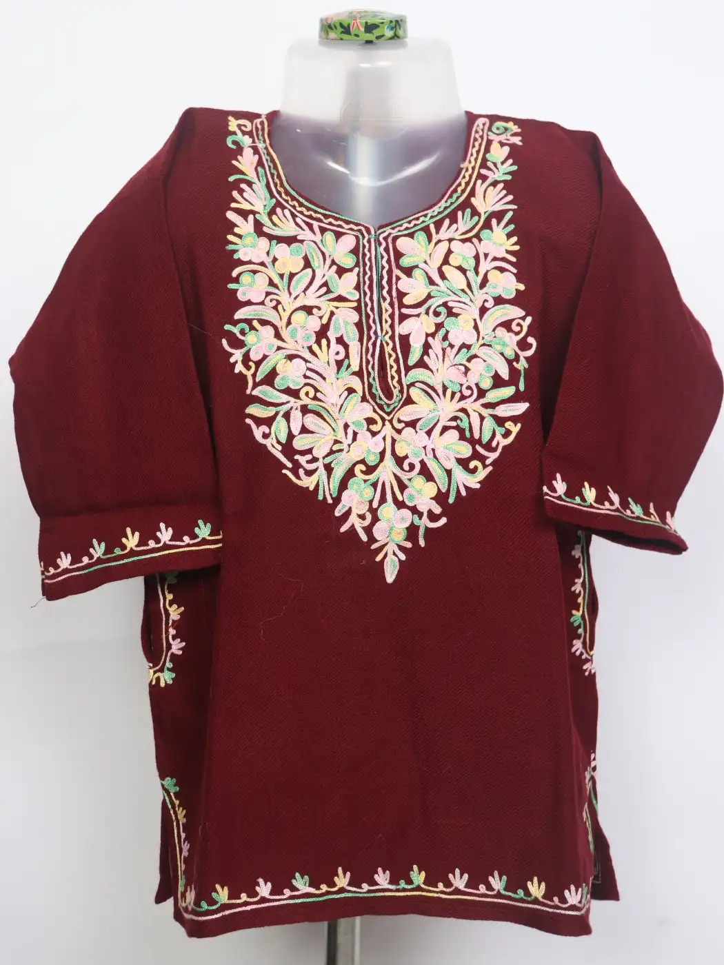 Mursaleen Maroon Kashmiri Girls Pheran With Aari Work In Cashmilon Wool (1 to 2Y)