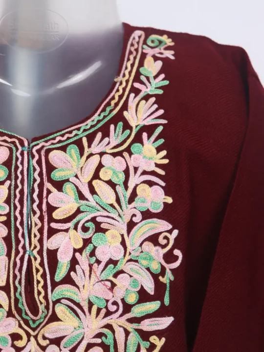 Mursaleen Maroon Kashmiri Girls Pheran With Aari Work In Cashmilon Wool (1 to 2Y) - Image 2