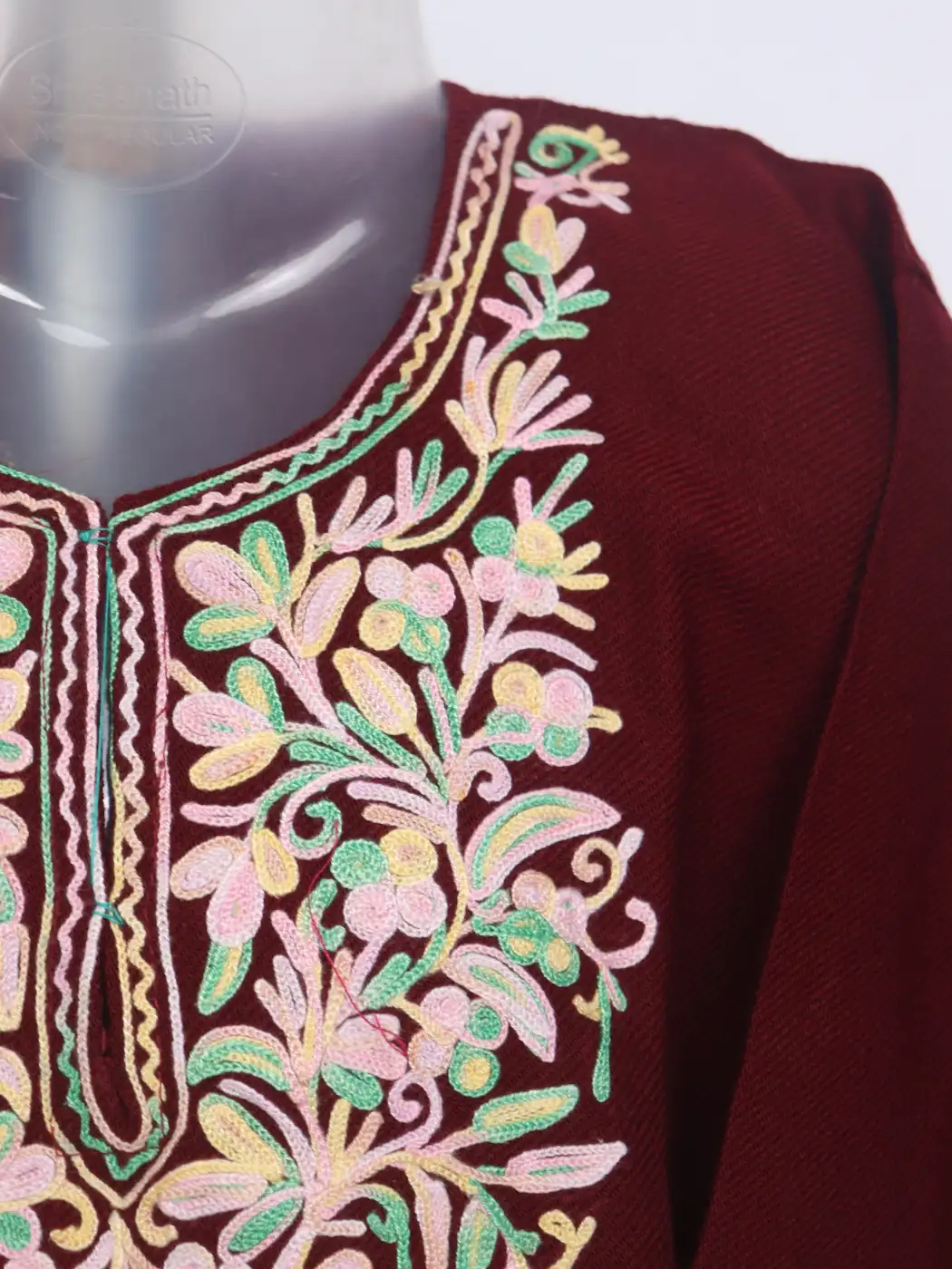Mursaleen Maroon Kashmiri Girls Pheran With Aari Work In Cashmilon Wool (1 to 2Y) - Image 2