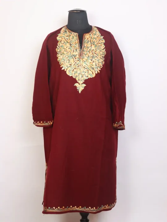 Maroon Phiran | Gul Afshan Cashmilon | Aari Work