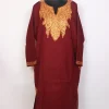 Zareen Kashmiri Maroon Raffal Wool Pheran With Hand Aari Embroidery