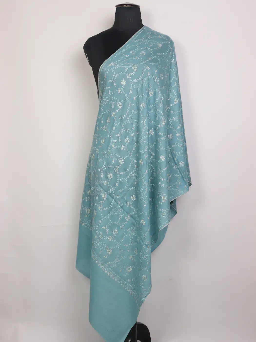 Maryam Kashmiri Hand Sozni Embroidered Blue MP Pashmina Stole