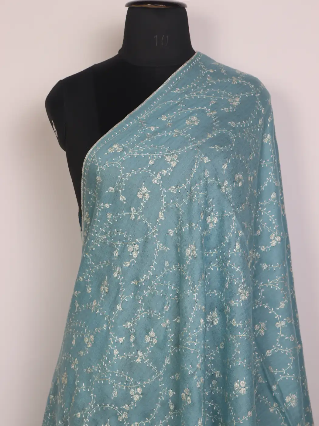 Maryam Kashmiri Hand Sozni Embroidered Blue MP Pashmina Stole - Image 2