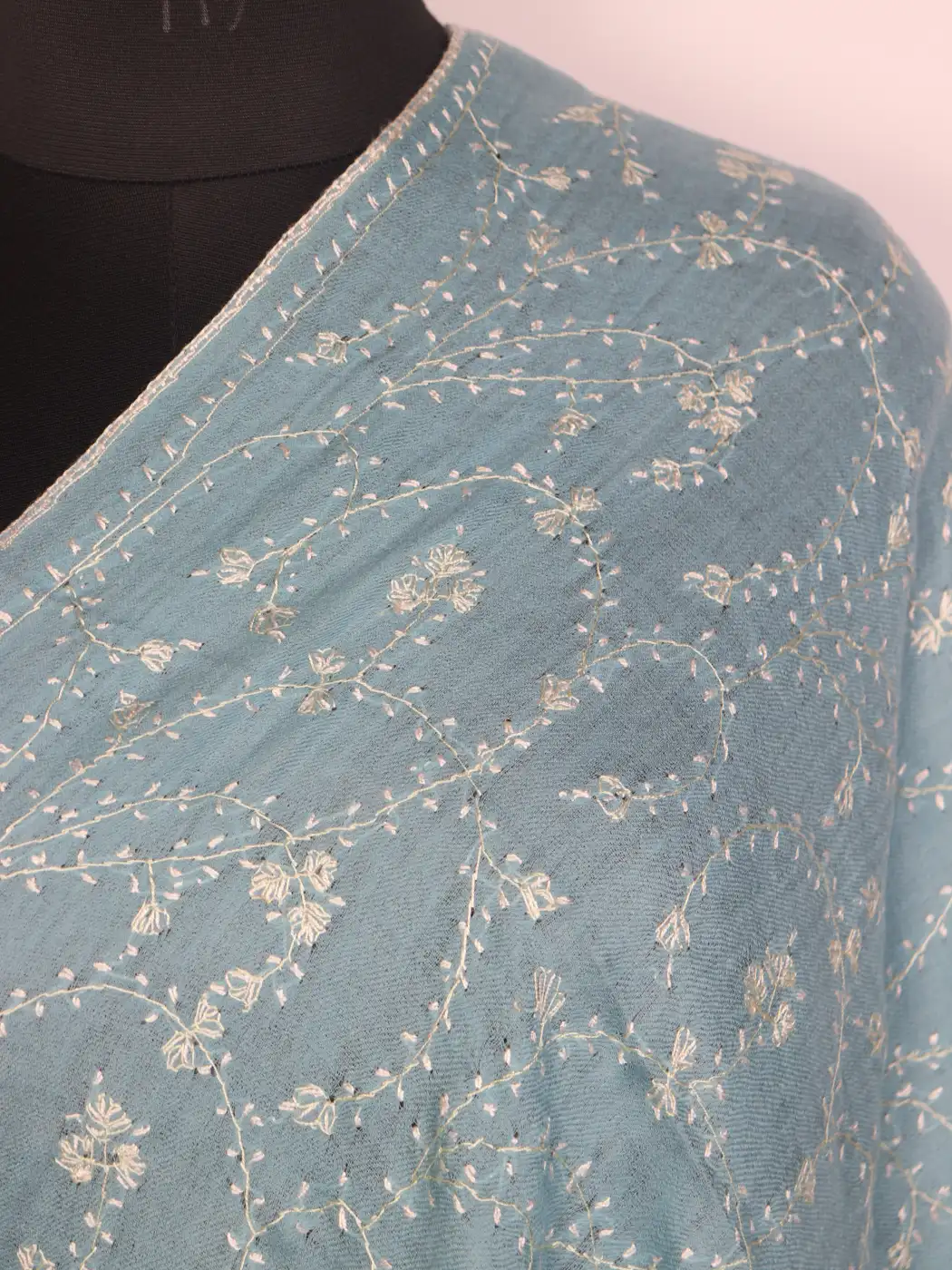 Maryam Kashmiri Hand Sozni Embroidered Blue MP Pashmina Stole - Image 3