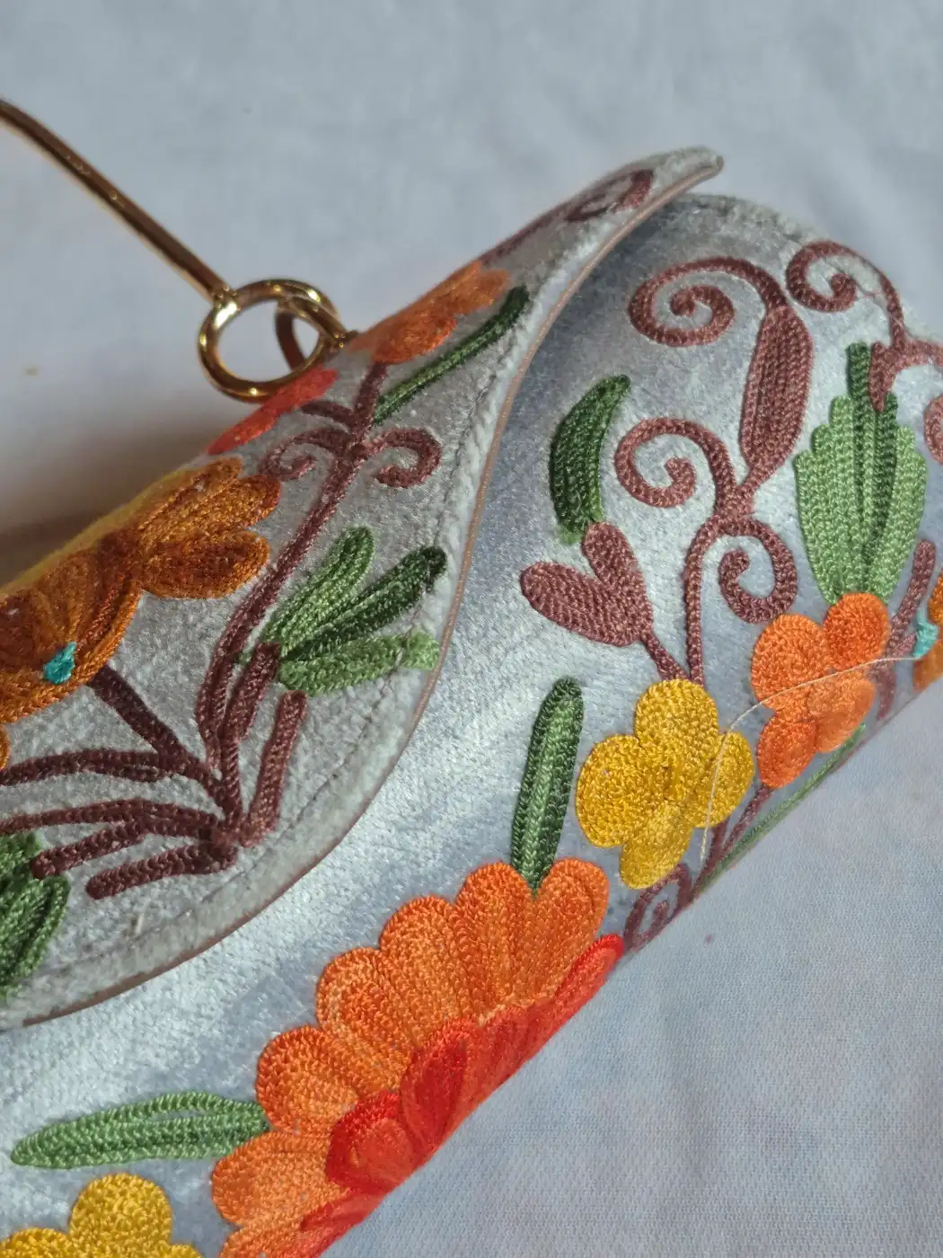 Maysa Kashmiri Grey Clutch Handbag with Aari Embroidery - Image 2