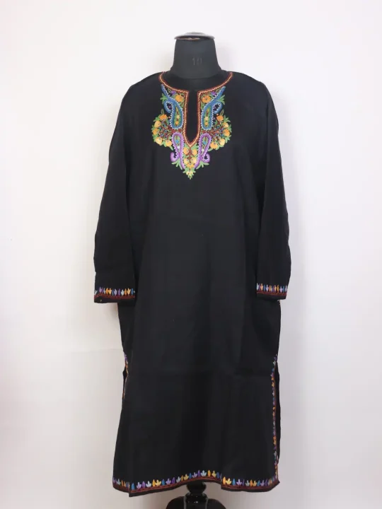 Mehar Raffal Wool Kashmiri Black Pheran with Hand Aari Work