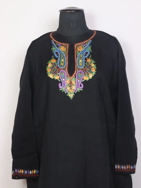 Mehar Raffal Wool Kashmiri Black Pheran with Hand Aari Work - Image 2