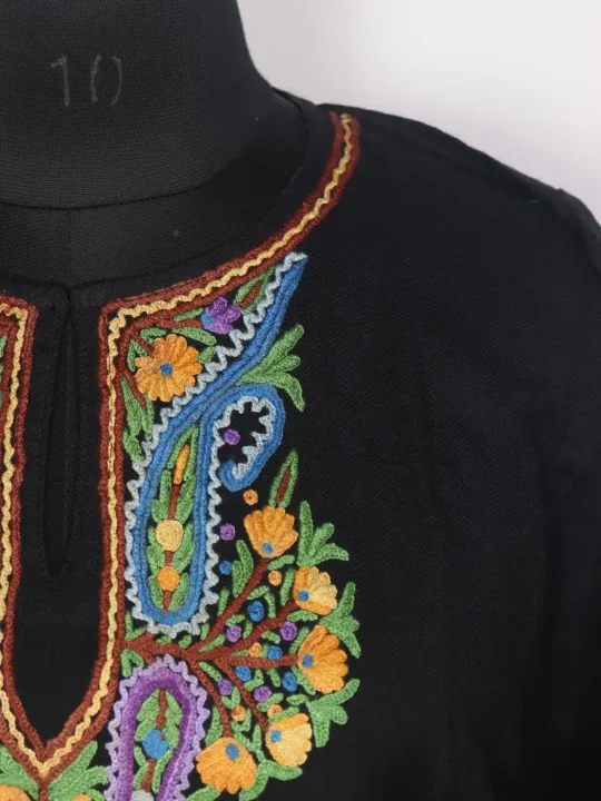 Mehar Raffal Wool Kashmiri Black Pheran with Hand Aari Work - Image 3