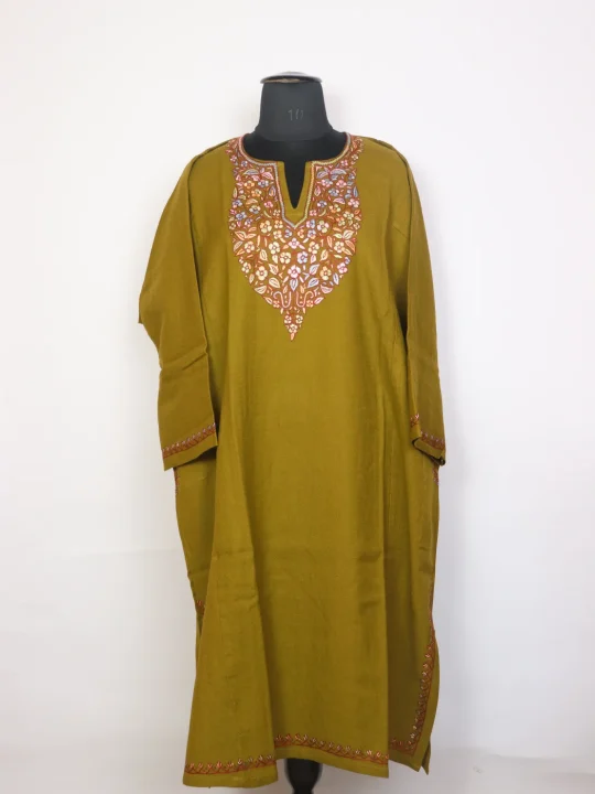 Meher Mustard Yellow Kashmiri Hand Sozni Embroidery Pheran