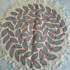 Mehraab Leaf Circle Wool Floor Accent with Fine Kashmiri Embroidery – 3x3 Feet