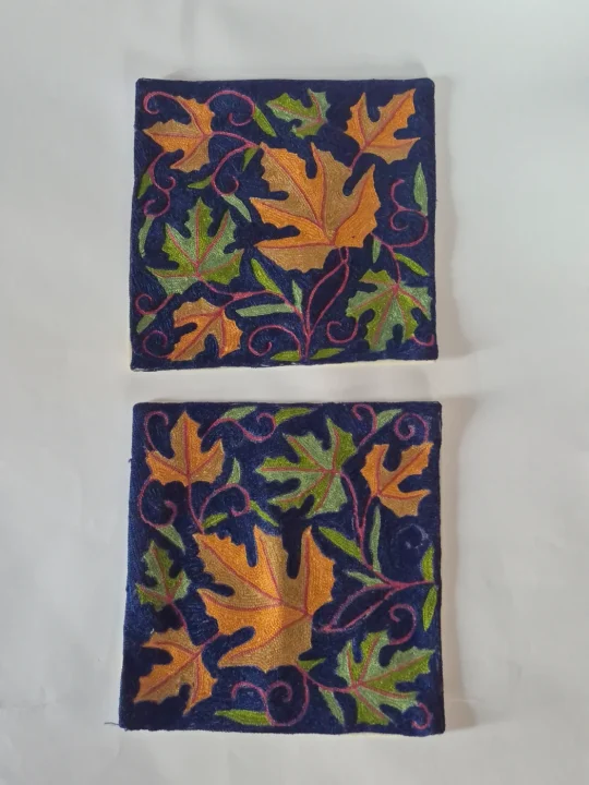 Mehreen Kashmiri Handmade Chain Stitch Silk Cushion Cover | Set of 2 |12*12 Inches - Image 2