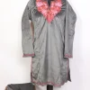 Mehwish Grey Kashmiri Girls 2pc Pheran Set With Aari Work In Holland Velvet (12 to13Y)