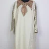 Mirza Hand Sozni White Kashmiri Pheran in Raffal Wool