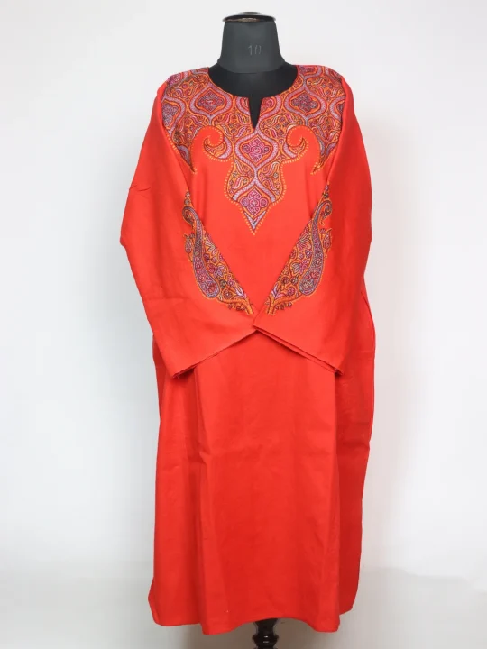 Mirza Kashmiri Pheran In Raffal Wool With Hand Sozni | Red