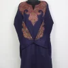 Mirza Navy Blue Kashmiri Pheran in Raffal Wool with Hand Sozni